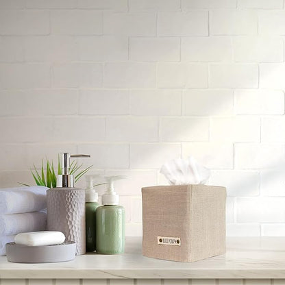Stylish Tissue Box Cover - This Beige Linen Holder Instantly Covers Your Square Tissue Boxes - The Perfect Cube Cover for Your Bathroom and Home
