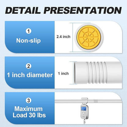CorkLatta White Shower Curtain Rod 31 to 104 Inch,1 Inch Diameter Adjustable Spring Tension Curtain Rod No Drilling Stainless Steel Telescoping Rod,No Rust