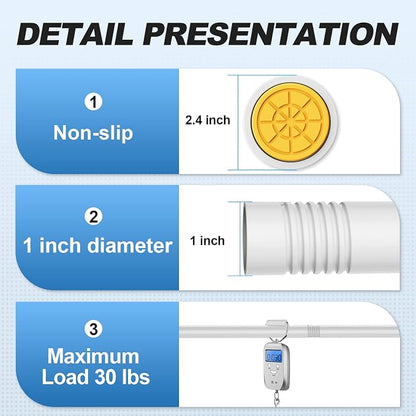 CorkLatta White Shower Curtain Rod 31 to 68 Inch,1 Inch Diameter Adjustable Spring Tension Stainless Steel Telescoping Rod,Easy Install,No Rust