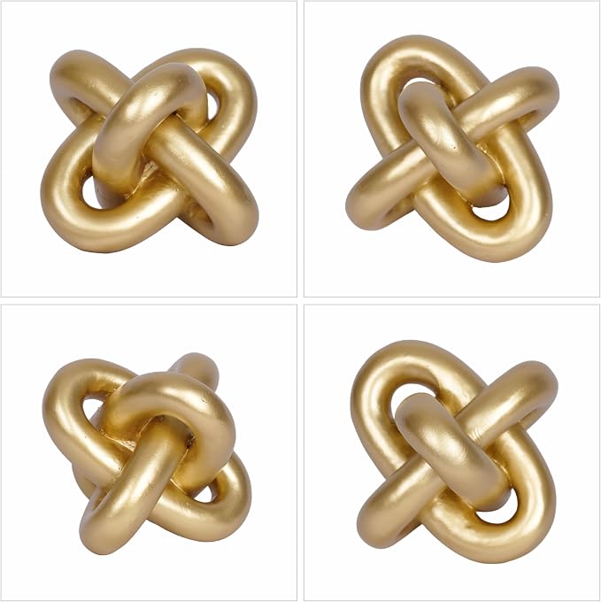 Gold Knot Statue Decor Modern Geometric Round Sculpture Table Sculptures and Figurines Round Decorative Ornaments Knick Knacks Home Decor for Shelves Coffee Table Bookshelf Decoration Gifts