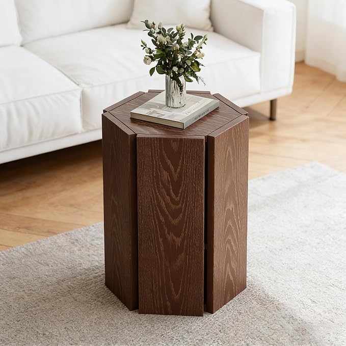 Solid Wood Nesting Coffee Table Set of 2 (2 Tables in 1 Box), Modern Modular End Table with Multiple Layouts, for Living Room Layout - Walnut Color - 12.2" L x 12.2" W x 16.7" H