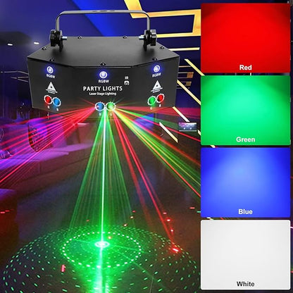 9 Eyes DJ Disco Light, RGB Party Stage Lights by Remote and DMX512 Control, Sound Activated LED Pattern Strobe Lights for Parties Live Light Show Xmas Bar Club Disco Dancing (9 Eyes Lights)
