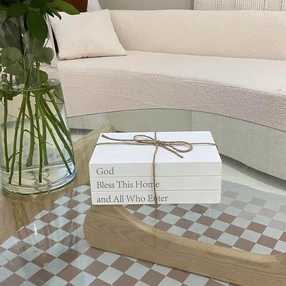 Decorative Books for Home Decor, White Faux Books for Decoration, Rustic Farmhouse Stacked Display Books (God Bless This Home and All Who Enter)