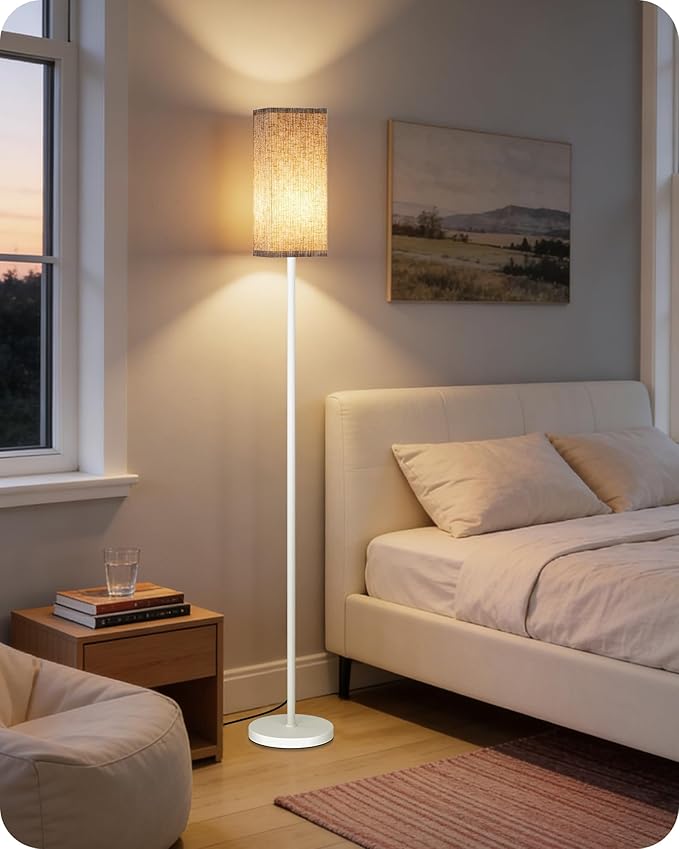 64.2” Dimmable Floor Lamp for Living Room with Remote and Foot Switch, Corner Floor Lamp for Bedroom, Includes 10W A19 Bulb, Modern Standing Tall Lamp, ETL Listed White and Beige WE17LD05