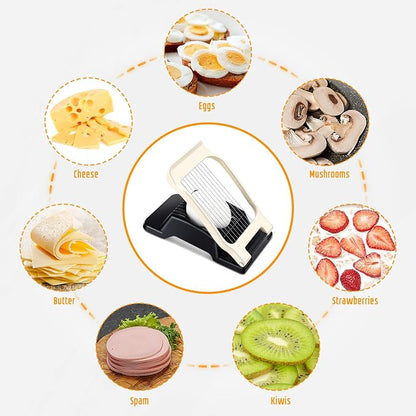 Egg Slicer for Hard Boiled Eggs, Stainless Steel Wire, Multipurpose Heavy Duty Aluminium Egg Cutter for Egg, Salads, Sandwiches, Strawberries, Mushrooms, Soft Cheese, Fruit, Black & White