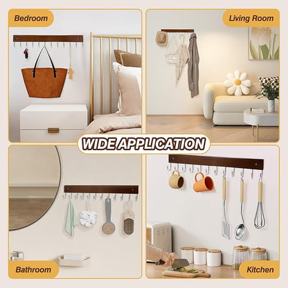 Key Hooks, Key Hooks for Wall Mounted with 12 Hooks, for Entryway, Bathroom, Hallway and Kitchen（Brown Color(1PACK)
