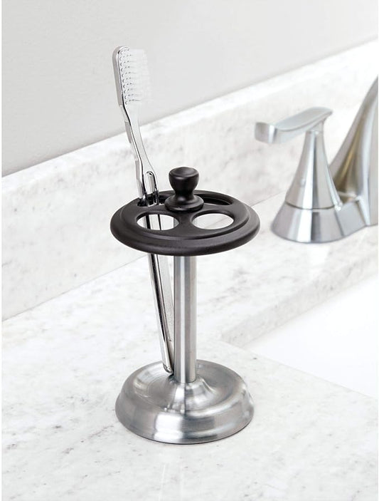 iDesign York Stainless Steel Divided Toothbrush Stand - 3.25" x 3.25" x 5.75", Matte Black/Brushed (76269)