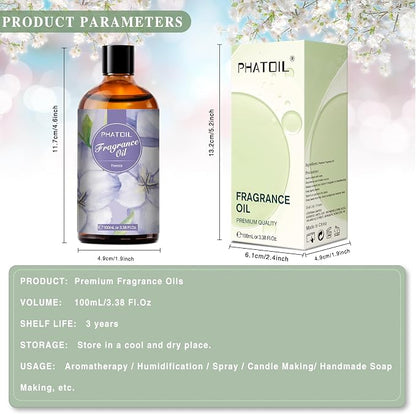 PHATOIL 3.38FL.OZ Freesia Fragrance Oils for Aromatherapy, Essential Oils for Diffusers for Home, Perfect for Diffuser, DIY Candle and Soap Making, DIY Scented Products - 100ml