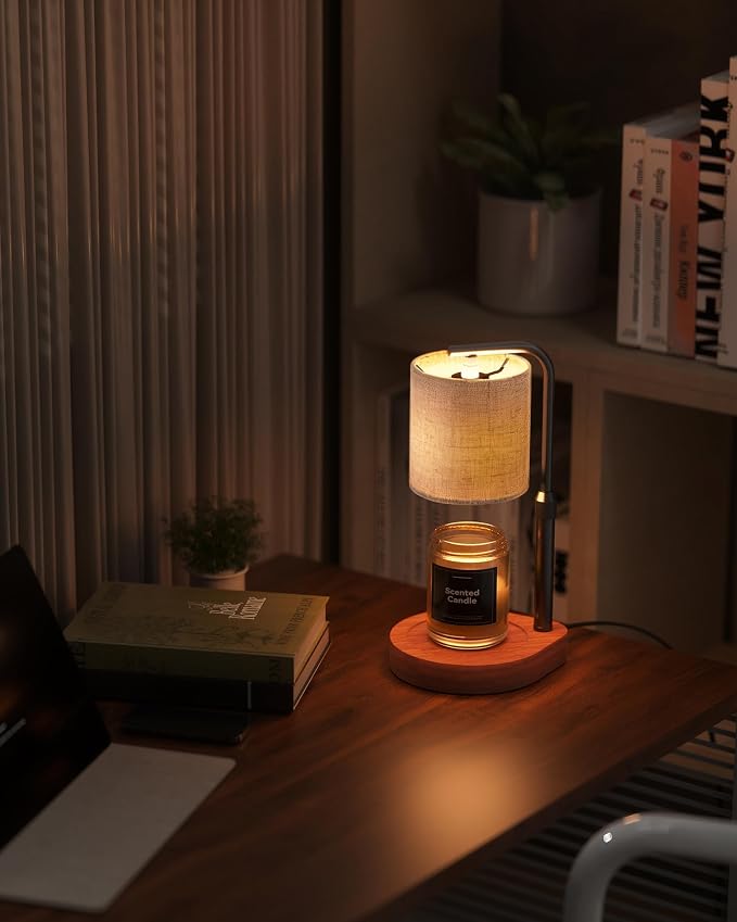 Candle Warmer Lamp with Timer & Dimmer for Yankee Candles, Adjustable Height Candle Warmer for Jar Candles, Wax Melt Lamp for Cozy Home Decor & Gifts,Linen, 2 Bulbs