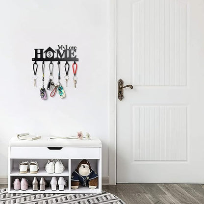Key Holder Wall Mounted with Screws and Anchors, Black Multifunctional Key Hanger with 6 Hooks, Entryway Front Door Kitchen Hallway Garage Office