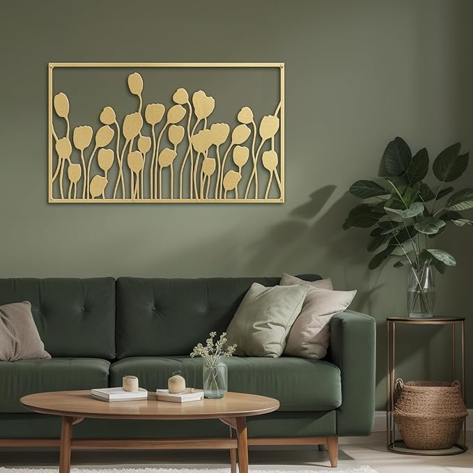 SIGNLEADER Metal Wall Decor Lotus Leaf Minimalist Modern Abstract Wall Sculpture Hangings Home Decoration for Living Room, Bedroom, Bathroom, Kitchen, Outdoor - 24" Gold