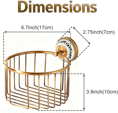 Bathroom Storage, NEWRAIN Wall Mounted Toilet Roll Holder Basket, Antique Brass Toilet Paper Storage Rack, Vintage Bathroom Organizers