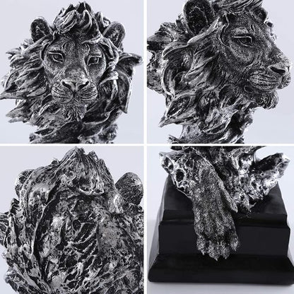 H&W Sandstone Lion Figurines - The King of Beasts - Statue Decoration for Home/Study/Living Room, Great Collectible Figurines, Best Gift for The Man, Silver Color (HH17-D3)
