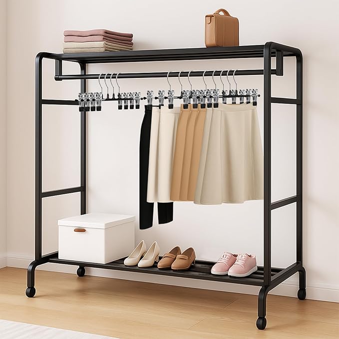 POZEAN Pants Hangers with Clips for Women 30 Pack, 12Inch Adjustable Heavy Duty Skirt Hangers, Space Saving Non-Slip Shorts Jeans Trousers Clothes Hangers, Black