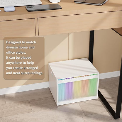 LONTAI White Bamboo Acrylic File Box with Hanging Folders, Letter/Legal Size, Dustproof, Home Office File Organizer