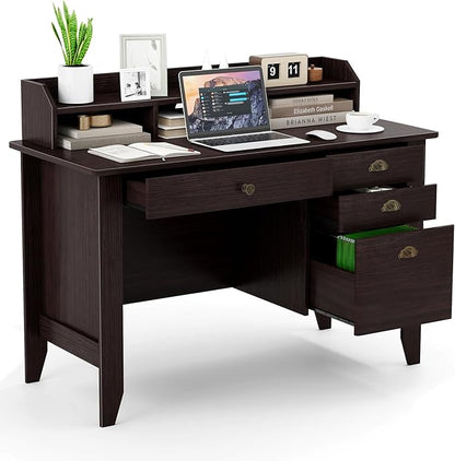 Safeplus 48" Computer Desk with 4 Storage Drawers and Hutch Wood Executive Table for PC Laptop