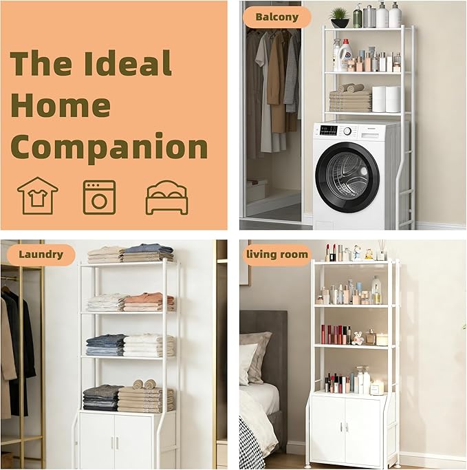 Livilord 3-Tier Over The Toilet Storage Rack, Space Saver Metal Bathroom Shelves, Freestanding Over Toilet Bathroom Organizer for Bathroom/Living Room (White)
