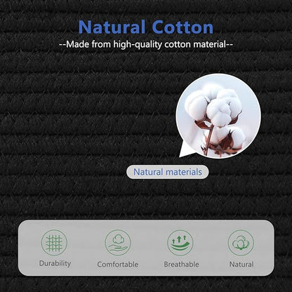 Cotton Rope Storage Basket, 15x10x9 Inches, Woven Basket for Shelves, Clothes, Towels, Books, and Laundry, Black (1 Pack)
