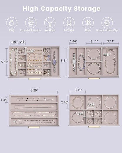 Lolalet Jewelry Box Organizer, 4-Layer Jewelry Organizers and Storage Case with Glass Lid, Ring Earring Bracelet Necklace Holder Organizer, Birthday Valentine Gifts for Women Girls -4Layer, HazePurple