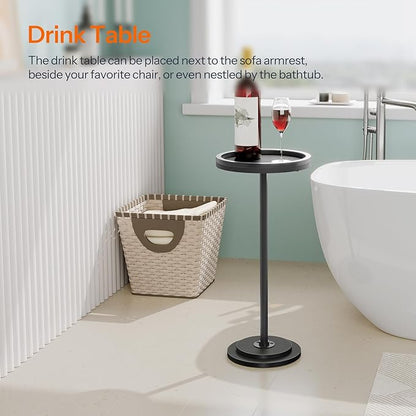 HOOBRO Small Round Side Table, Drink Table, Coffee Martini Table with Pedestal Accent for Small Spaces in Living Room, Bedroom, Sofa Couch, Black BB168BZ01