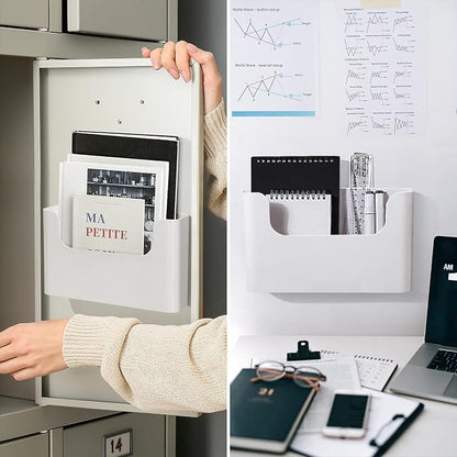 Wall Mount Folder Holder File Organizer No Drilling File Holder Hanging File Mail Organizer Door Office Mail Supplies Storage Magazine Envelope Planner Wall Single Pocket (Off White,3 Pack)