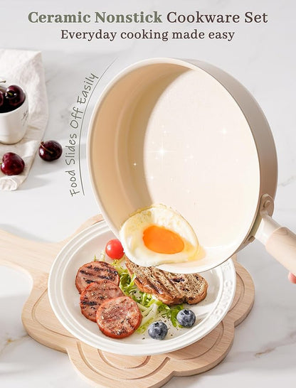 Astercook Pots and Pans Set Non Stick, Ceramic Cookware Set Non Toxic, 18 Pcs Dishwasher Safe Induction Cookware for Everyday Cooking & Kitchen Gifts