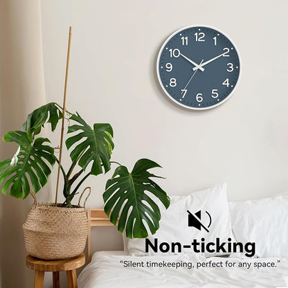 Roymnie Wall Clock, Silent Wall Clocks Battery Operated 8 Inch-Modern Non Ticking Analog Clock Decorative for Kitchen Office Bathroom Bedroom(Azure Blue)