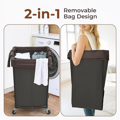160L Rolling Laundry Basket with Wheels, 2-Section Rolling Laundry Hamper with Wheels, Double Laundry Hampers Cart on Wheels for Clothing Organizer, Hotel, Bedroom, Bathroom and Dorm, Black
