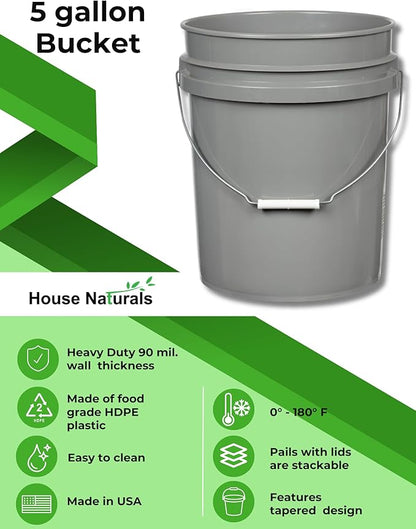 House Naturals 5 galon Food Grade Plastic Bucket Pail Container- 3 Color Air Tight Screw On Lid (Pack of 3)