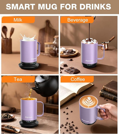 Kepwam Self-Heating Coffee Mug T1, 16oz Rechargeable Heated Coffee Mug, Smart Coffee Warmer Mug with App-Controlled,Advanced Temperature-Controlled Heating Coffee Gifts for Women Men Coffee Lover