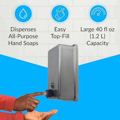 Bobrick Surface-Mounted Soap Dispenser, Vertical Tank Satin-Finish Stainless Steel (40-fl oz Capacity)