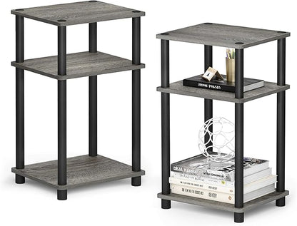 Furinno JUST Side Table Set of 2, 3-Tier End Tables, Open Shelves Night Stand, Nightstand, Toolless Assembly, for Living Room, Bedroom, French Oak