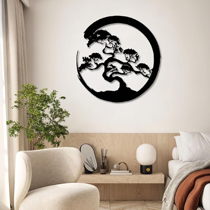 Yemwot Metal Tree of Life Wall Decor, Circle of Life Metal Tree Wall Art, Branch Art, Spiritual Decor, Modern Sculpture Decoration, Living Room Bedroom Decoration (Black-Tree 3, 33"x 35"| 83x90cm)
