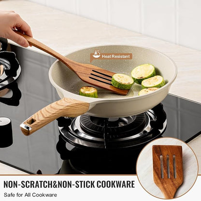 Terlulu 10 Pcs Wooden Spoons for Cooking, Natural Teak Wooden Kitchen Utensils Set, Durable Cooking Utensils Set with Comfort Grip for Cookware, Smooth Finish&NonStick& Heat Resistant Wooden Spatula