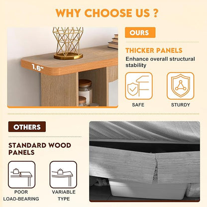 55 Inch Entryway Table Single-Shelf Cabinet, 1.6 Inch Thick Desktop Wooden Console Table with Socket Farmhouse Sofa Table for Entrance, Hallway, Living Room,Behind Couch(Oak Brown)