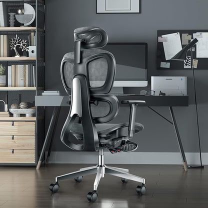 PatioMage Ergonomic Office Chair, Big and Tall Desk Chair with Adjustable Lumbar Support & Seat Depth, High Back Computer Chair, Swivel Mesh Chairs with Wheels for Home Office, Darkgrey