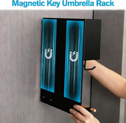 Magnetic Key Holder & Umbrella Holder for Wall, Multi-Functional Entryway Shelf for Tissues. Sturdy Hooks for Keys, Bags. Space Saving Organizer for Apartment, Dorm Room (Black)