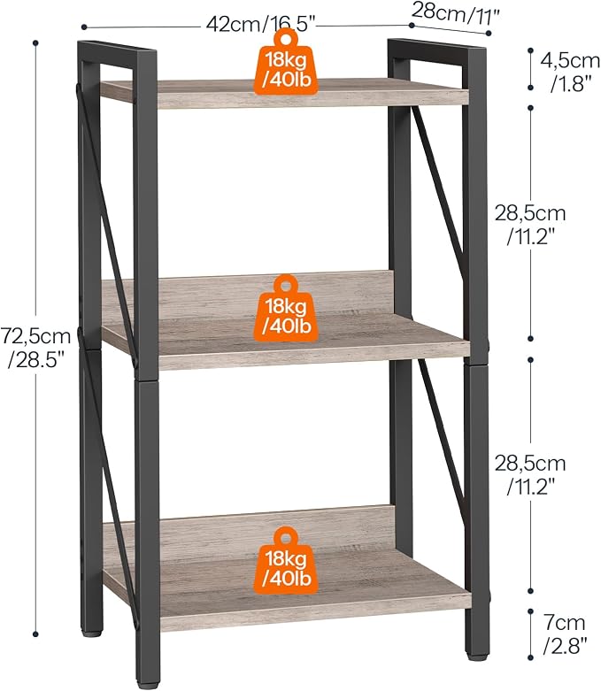 HOOBRO Bookshelf, 3-Tier Industrial Bookcase, Book Shelf Storage Organizer, Small Bookshelf with Metal Frame for Living Room, Bedroom, Home Office, Kitchen, Greige and Black BG71SJ01