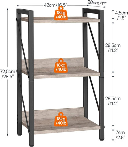HOOBRO Bookshelf, 3-Tier Industrial Bookcase, Book Shelf Storage Organizer, Small Bookshelf with Metal Frame for Living Room, Bedroom, Home Office, Kitchen, Greige and Black BG71SJ01