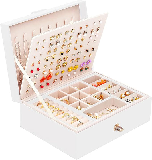 QBestry Girls Jewelry Box for Earrings Jewelry Organizer Box Teen Girls Earrings Organizer Jewelry Box Earring Holder Organizer Stud Earring Box for Girls Womens Jewelry Case Organizer White