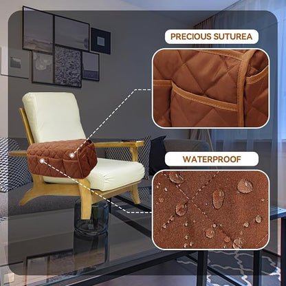 MEHIDFY Armchair Caddy Remote Control Holder for Couch Recliner Armrest Organizer Non Slip Couch Arm Covers for Sofa with 14 Pockets Storage for Magazine, Tablet, Phone, iPad (Brown 2pcs)