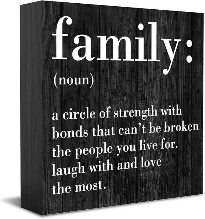 HTBIG Family Noun Family Quotes Desk Decor Wooden Box Sign Inspirational Rustic Black Wood Block Plaque Box Sign for Home Farmhouse House Kitchen Bathroom Living Room Shelf Table Decoration