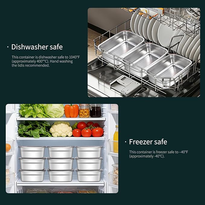10 Pack Stainless Steel Food Storage Containers with Leak-Proof Lids, 37oz Reusable Metal Meal Prep Lunch Boxes, Stackable, Dishwasher Safe for Snacks, Fruits & On-the-Go Meals, BPA-Free