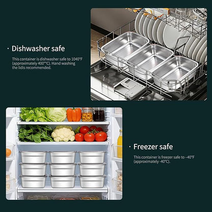 10 Pack Stainless Steel Food Storage Containers with Leak-Proof Lids, 37oz Reusable Metal Meal Prep Lunch Boxes, Stackable, Dishwasher Safe for Snacks, Fruits & On-the-Go Meals, BPA-Free