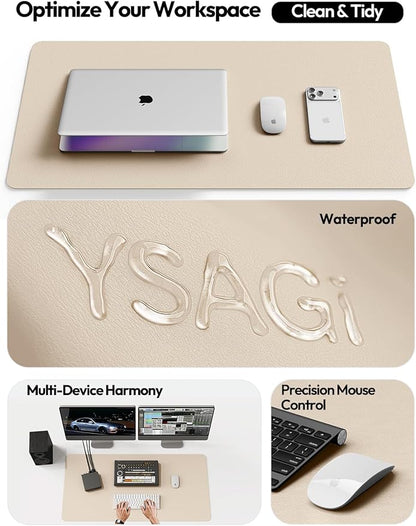 YSAGi Leather Desk Protector, Office Mat, Large Mouse Mat, Non-Slip PU Leather Blotter, Laptop Pad, Waterproof Writing Pad for Office and Home (Eggshell, 47.2" x 23.6")