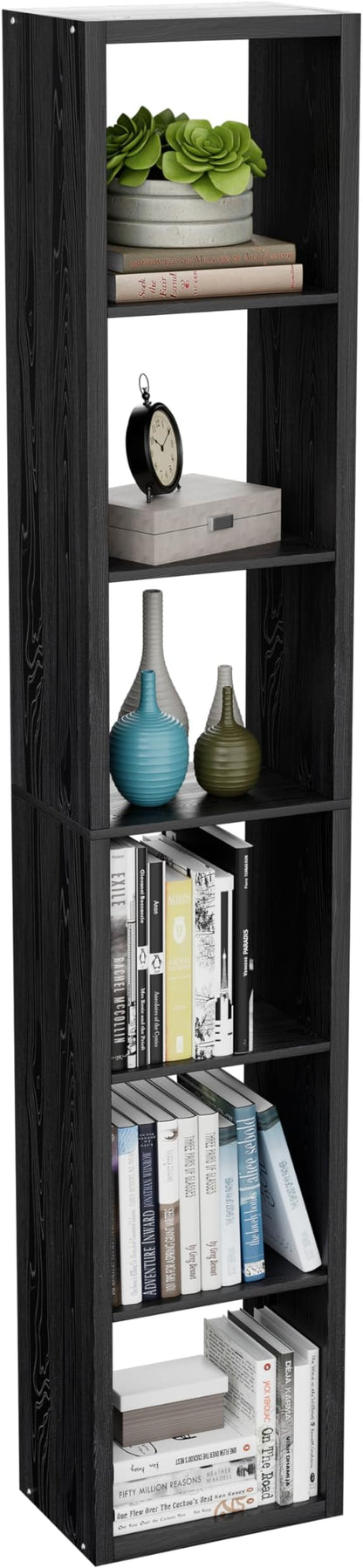 Tall Cube Storage Organizer Bookcase, 6 Tier 11 inch Open Back Cubical Shelf with Thickened Border, Display Bookshelf for Living Room, Home Office, Sturdy Room (Black, 6 Cube,Vertical)