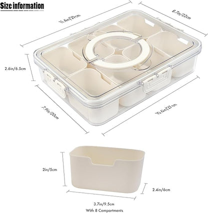 TAROSE Snackle Box Container, 2 Packs 8 Compartments Divided Serving Tray with Lid and Handle, Portable Snack Box Containers for Veggie Tray Charcuterie Boxes Fruit Storage Candy Organizer