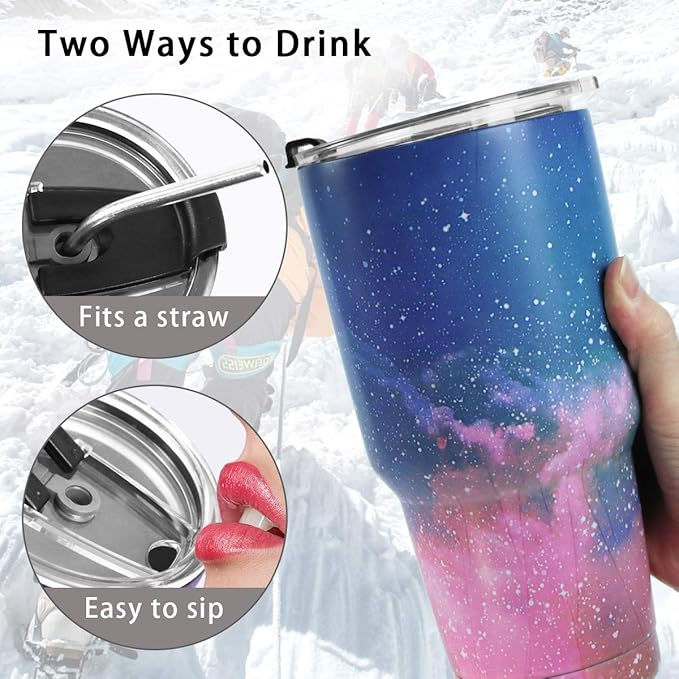 SYACOT 30oz Tumbler Double Wall Stainless Steel Vacuum Insulated Travel Mug with Splash-Proof Lid Metal Straw and Brush (Sky)