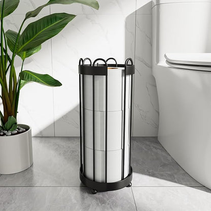 Epicano Toilet Paper Holder Stand, Freestanding Toilet Tissue Organizer, Minimalistic Storage Solution, Holds Mega Rolls-Modern Black