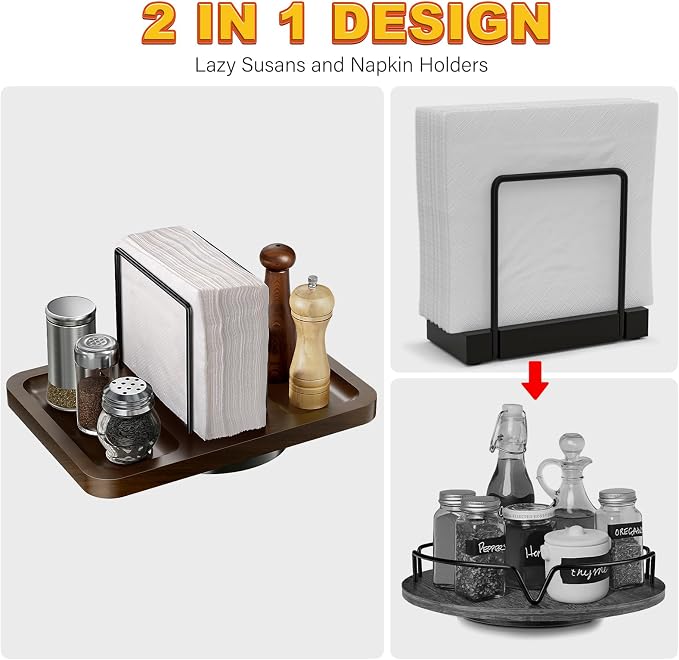 Napkin Holder for Table, Rotating Napkin Dispenser with Salt and Pepper Shakers Caddy, Standing Paper Towel Holder for Bathroom Kitchen Dining Table Decor
